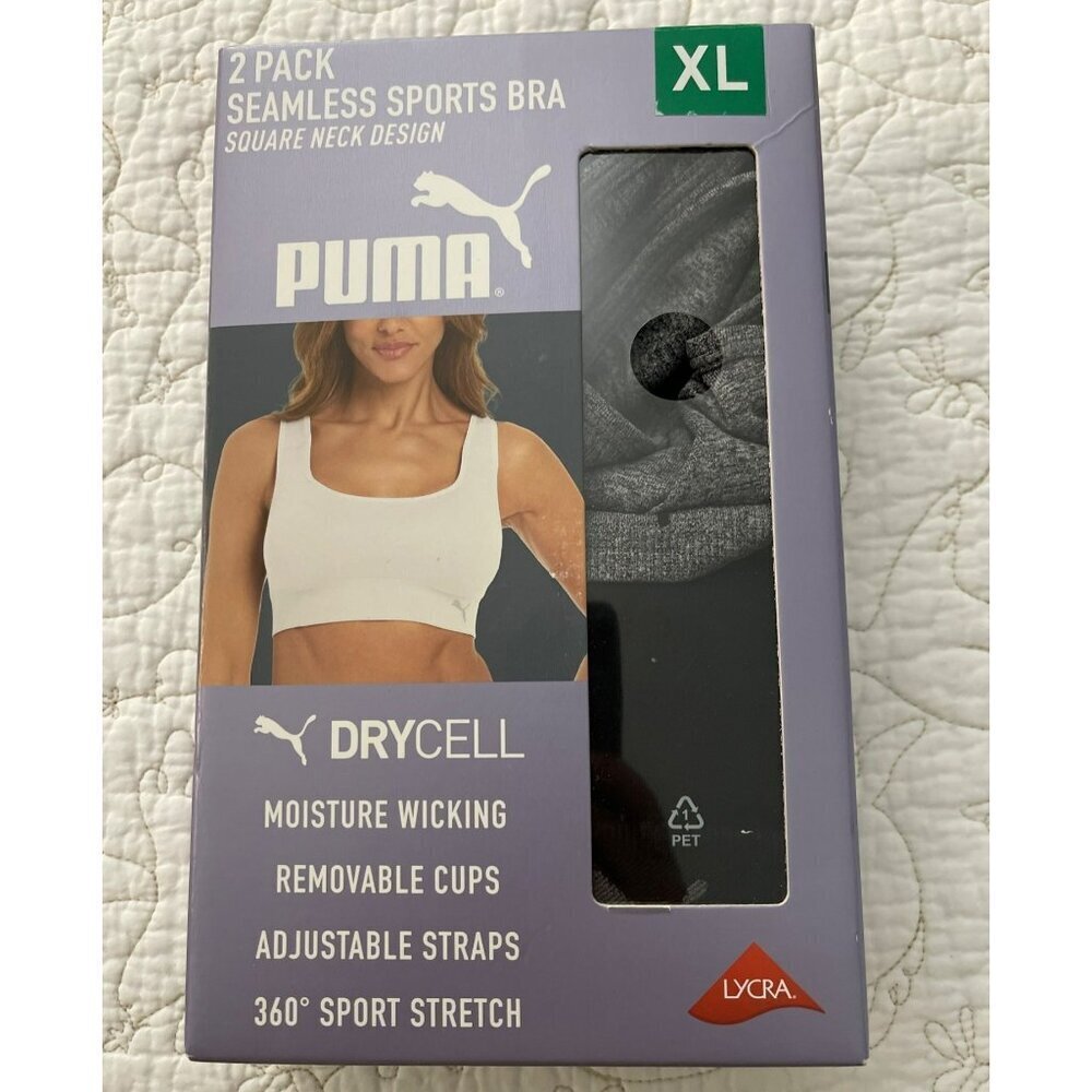 NEW Puma 2 Pack Size XL Seamless Drycell Sports Bra Moisture Wicking